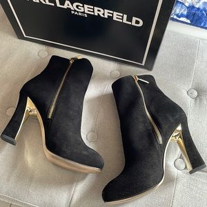 Karl Lagerfeld Suede Charliz black booties with gold details